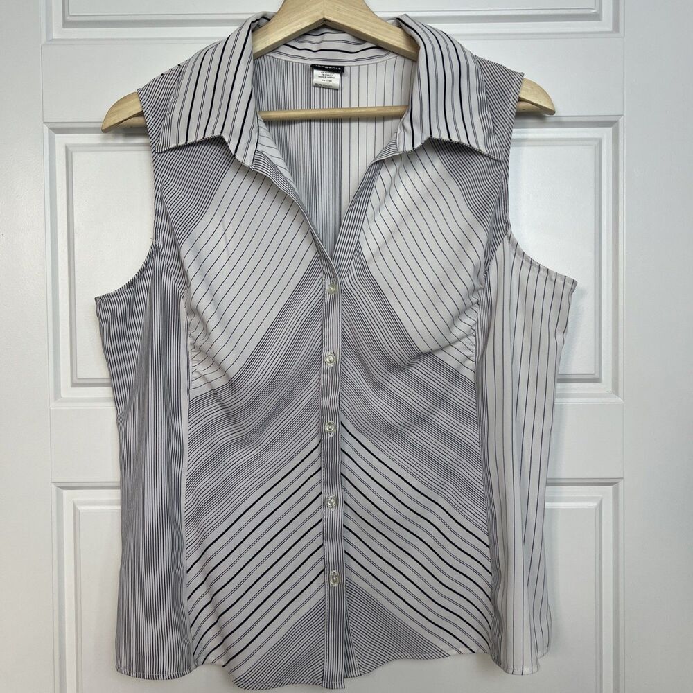 Tangents Early 2000’s Y2K Striped Collared Tank Top Black & White V-Neck Size XL